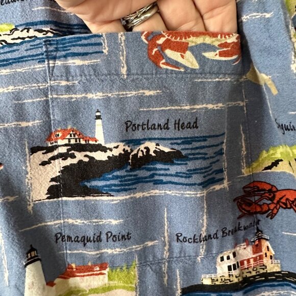 David Carey Originals Maine Button Up Shirt L Map Print Lighthouse Blue - Picture 4 of 9